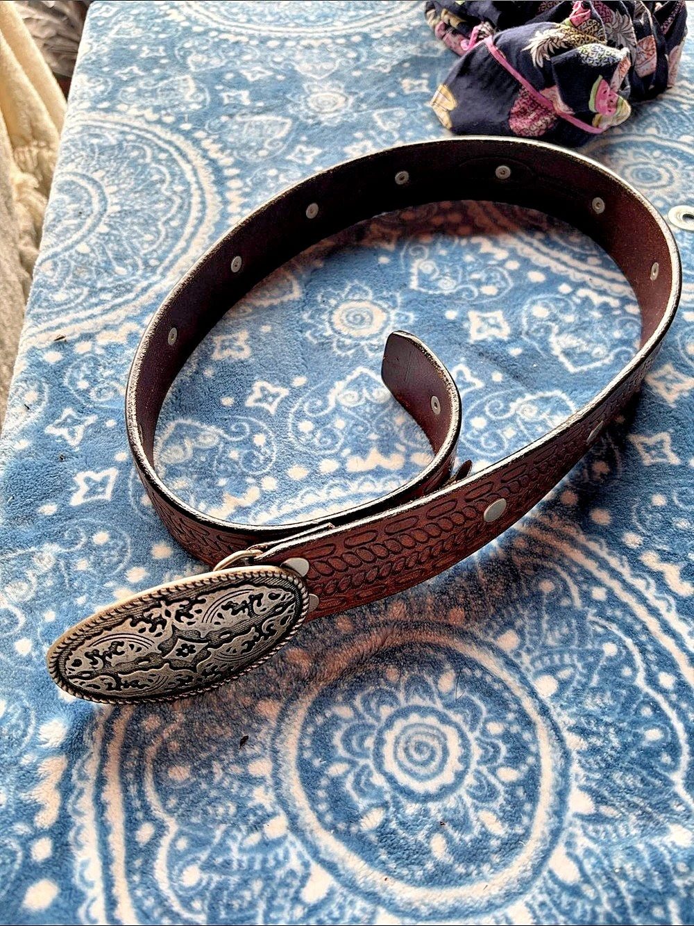 Western Embossed Leather Belt in Brown